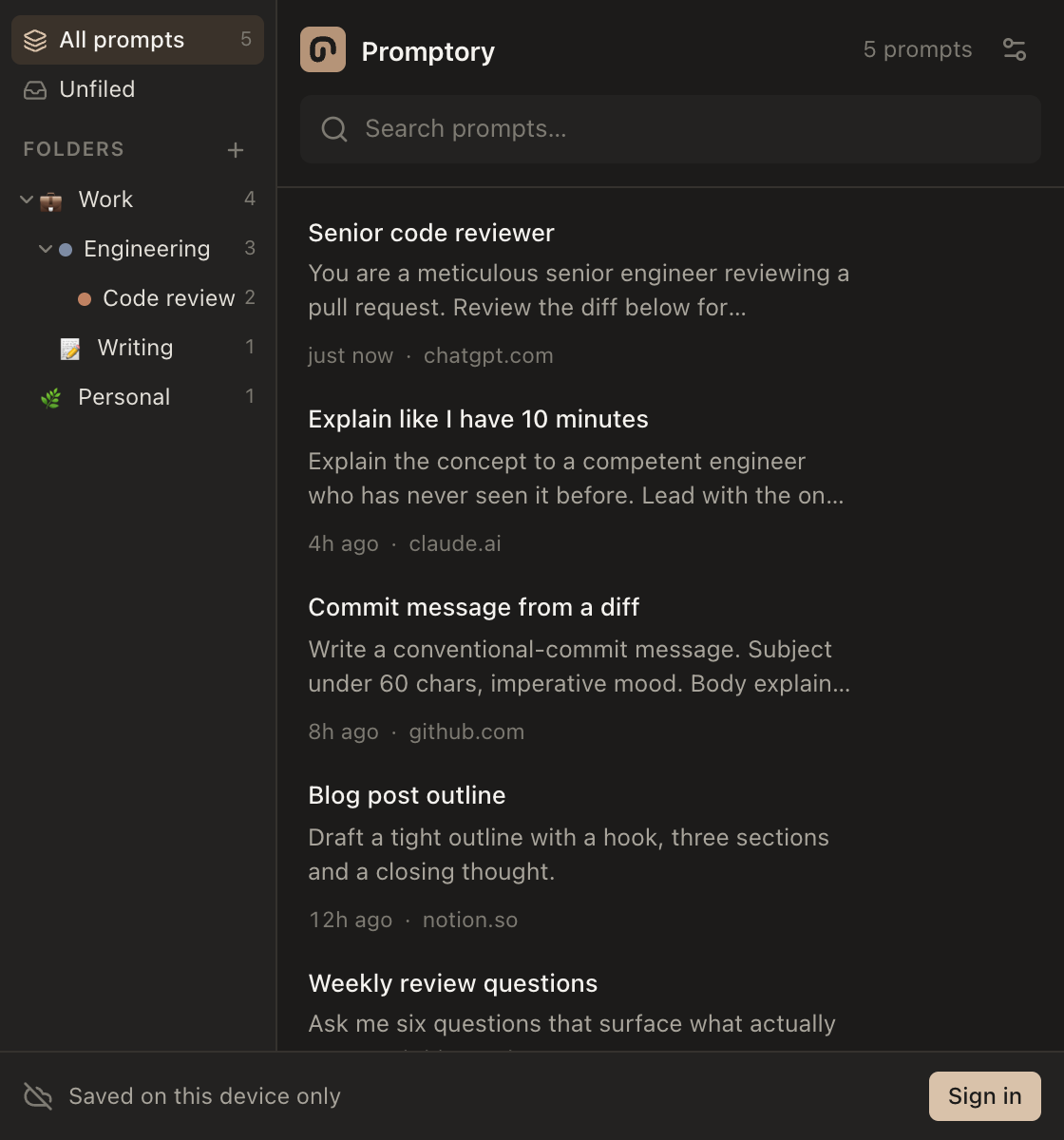 Promptory in the Dark theme