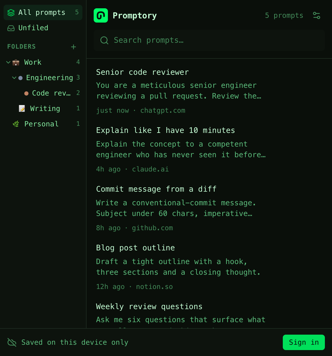 Promptory in the Hacker theme