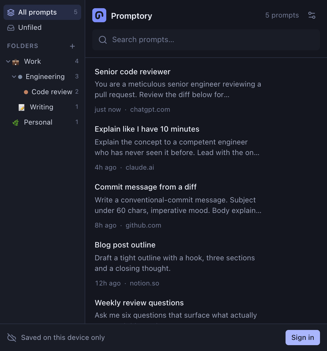 Promptory in the Midnight theme