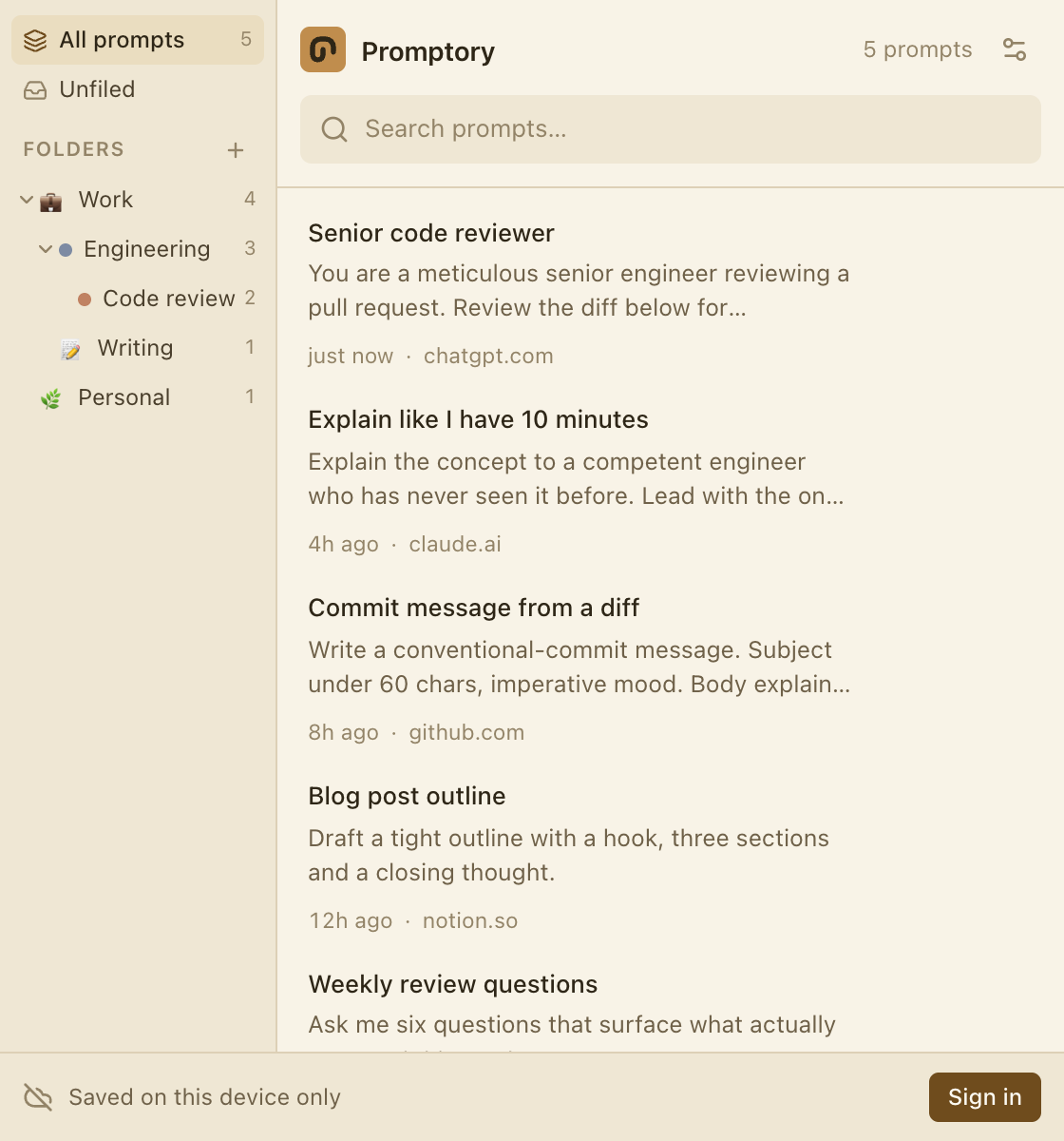 Promptory in the Parchment theme